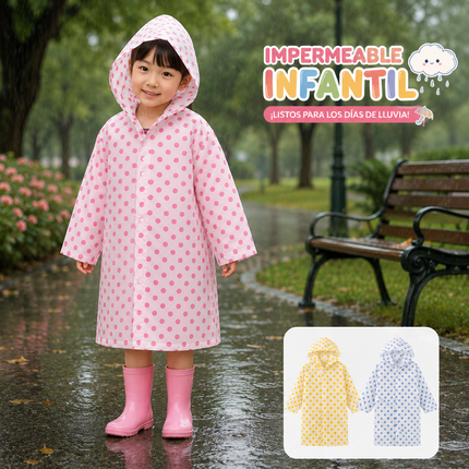 6 Impermeable "EVA" Puntos de Colores con Gorro Infantil $34 c/u