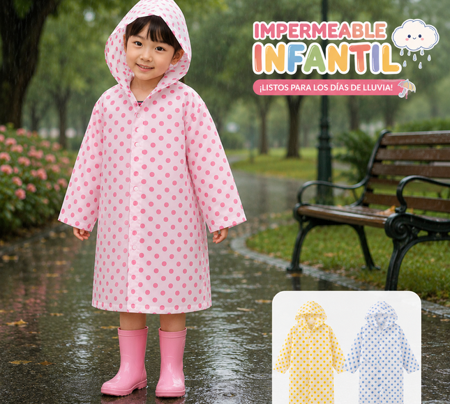 6 Impermeable "EVA" Puntos de Colores con Gorro Infantil $34 c/u