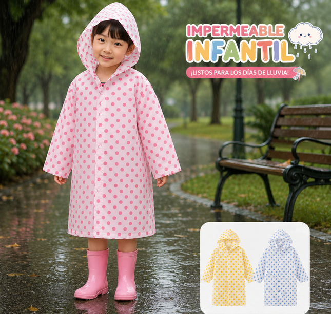 6 Impermeable "EVA" Puntos de Colores con Gorro Infantil $34 c/u