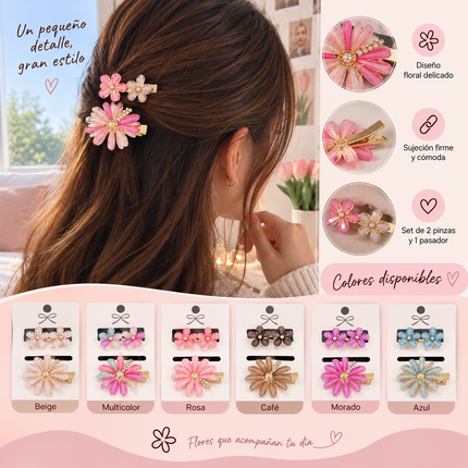 12 Sets Flores para Cabello, Pasador y Dúos Pincitas $10.5 c/u