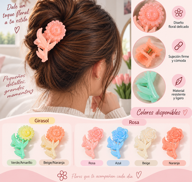 12 Pinzas Flores Hermosas Tornasol $13.5 c/u