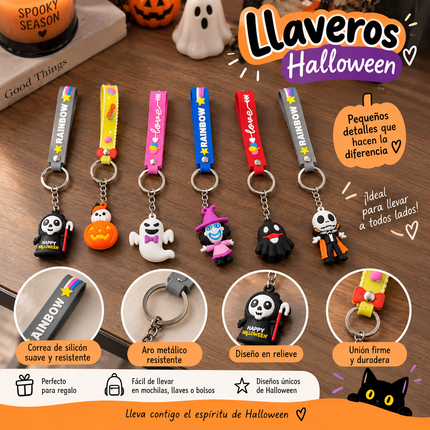 12 Llaveros Halloween Firguras 3D Cintas $6.9 c/u