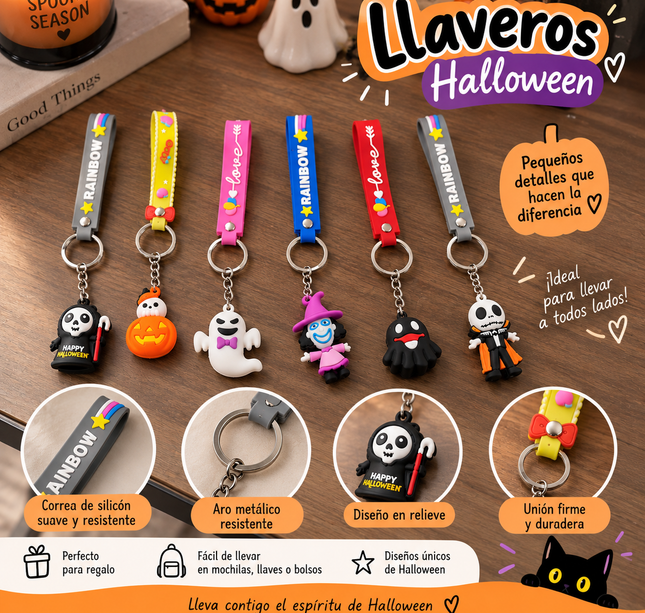 12 Llaveros Halloween Firguras 3D Cintas $6.9 c/u