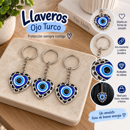 12 Llaveros Ojos Turcos Corazón $7 c/u