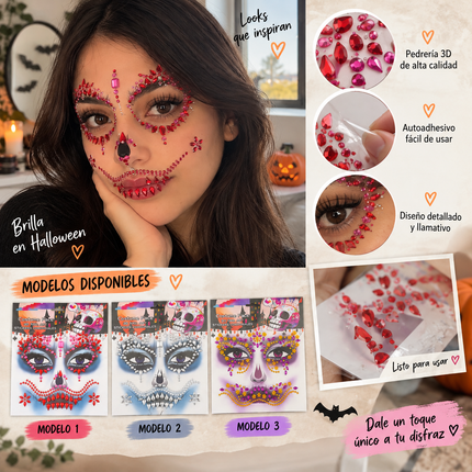 12 Sets Pedreria para Rostro Halloween Disfraz $10.5 c/u