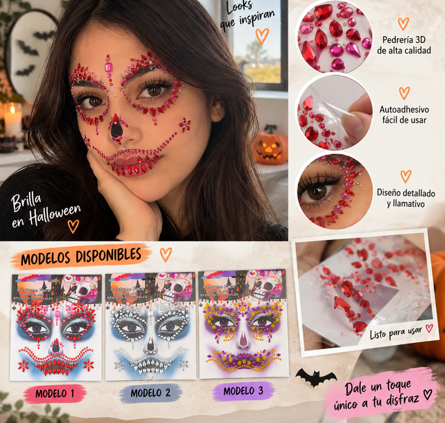 12 Sets Pedreria para Rostro Halloween Disfraz $10.5 c/u
