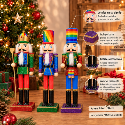Exclusivo Tienda en linea 💥💎 Cascanueces Navideño Arcoíris 3 Modelos Diferentes 38 CM $507.20 C/U