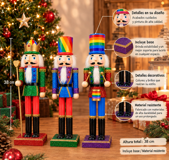 Exclusivo Tienda en linea 💥💎 Cascanueces Navideño Arcoíris 3 Modelos Diferentes 38 CM $507.20 C/U