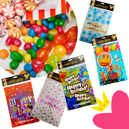 12 Paquetes Bolsas para Dulces Fiesta $14.44 c/u