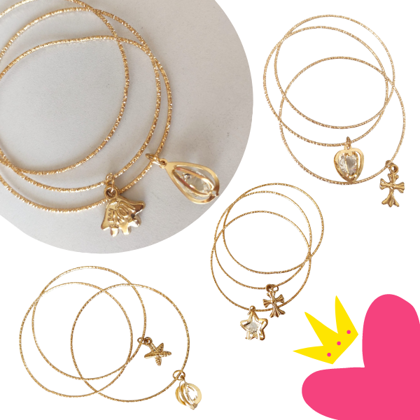 12 Pulseras Doradas Con Dije $5.85 c/u