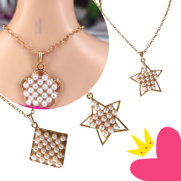 12 Collares con perlas diseños $7.48 c/u