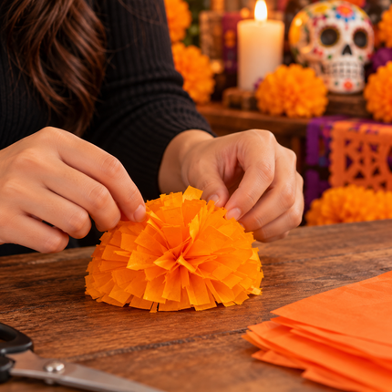10 Mini Flor de Cempasúchil de Papel Naranja 11cm de Diametro $3.9 c/u