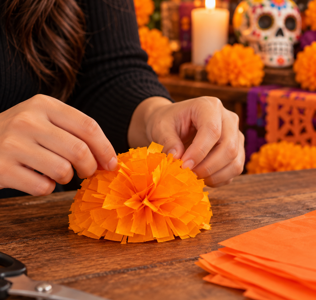 10 Mini Flor de Cempasúchil de Papel Naranja 11cm de Diametro $3.9 c/u