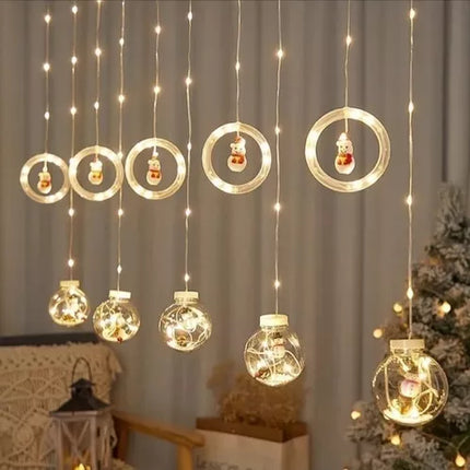 Luces Led Navideñas con esfera y muñecos
