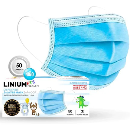 Caja de 50 piezas Cubrebocas Infantil Azul Liso