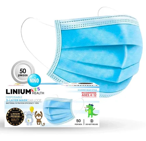 Caja de 50 piezas Cubrebocas Infantil Azul Liso
