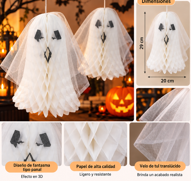 Fantasma Decorativo de Papel con Velo