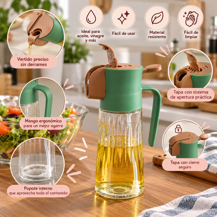 Dispensador de Aceite Cristal, 2 en 1