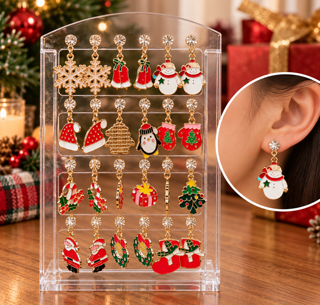 12 Aretes Colgantes con Pedreria Navidad $6.9 c/u
