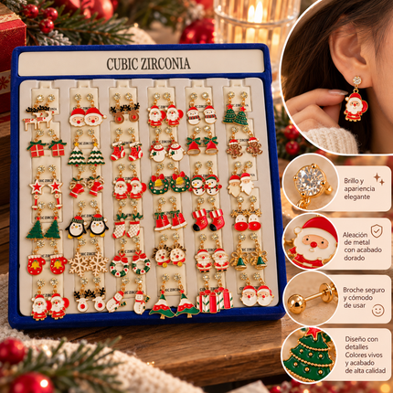36 Aretes "Zirconia" Navideños con Pedreria $7.8 c/u
