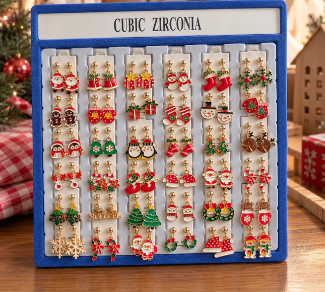 36 Aretes Navidad con Pedreria "Zirconia" $7.5 c/u
