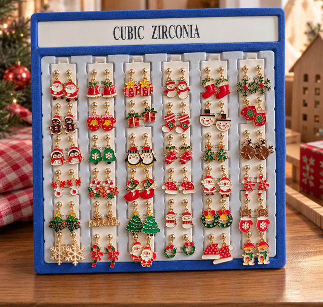 36 Aretes Navidad con Pedreria "Zirconia" $7.5 c/u
