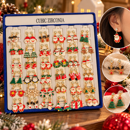 36 Aretes "Zirconia" Navideños con Pedreria $7.8 c/u