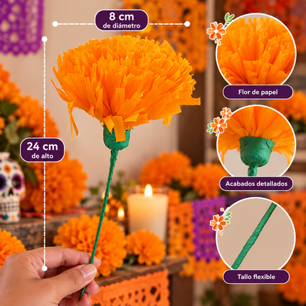 Flor de Cempasúchil de Papel para Altar y Decoración