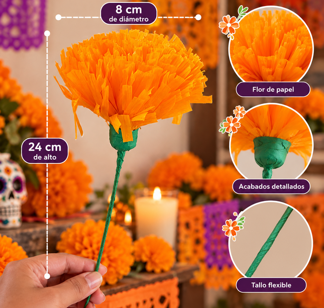 Flor de Cempasúchil de Papel para Altar y Decoración