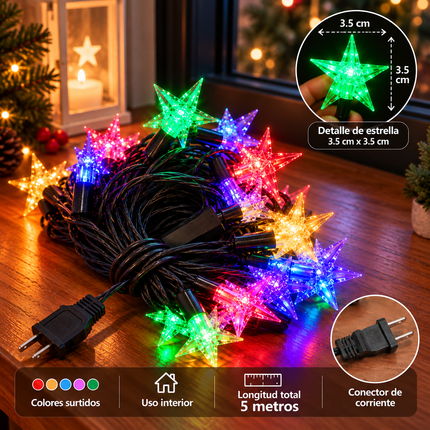 Serie de Luces LED Multicolores Estrellas 5 metros