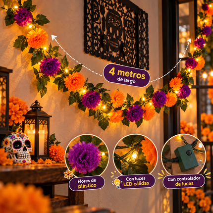 Guia de Flor de Muertos con Luces Dos colores