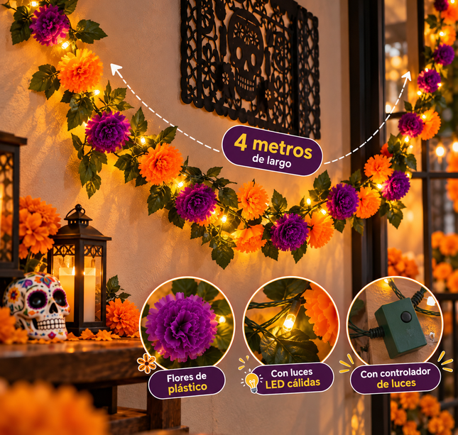 Guia de Flor de Muertos con Luces Dos colores