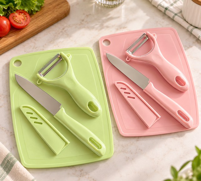 3 Kit de Cocina, Tabla Cuchillo y Pelador $29 c/u