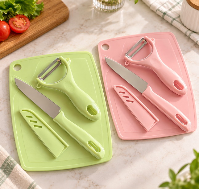 3 Kit de Cocina, Tabla Cuchillo y Pelador $29 c/u