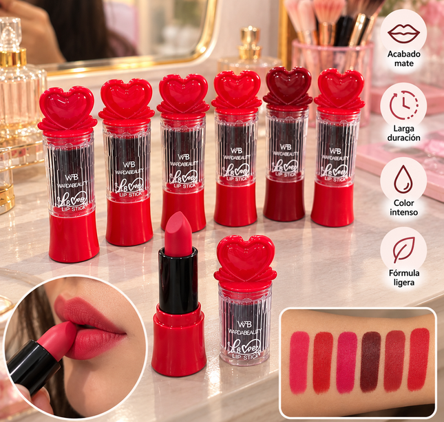 Exclusivo Tienda en linea 💥💎6 Labial en Barra Mate "LOVE" $16 c/u