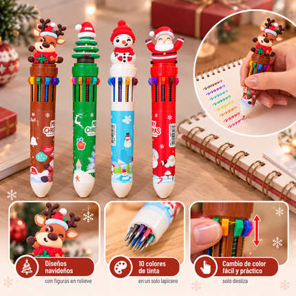 36 Lapiceros Multitintas Navidad con Figura 3D $10 c/u