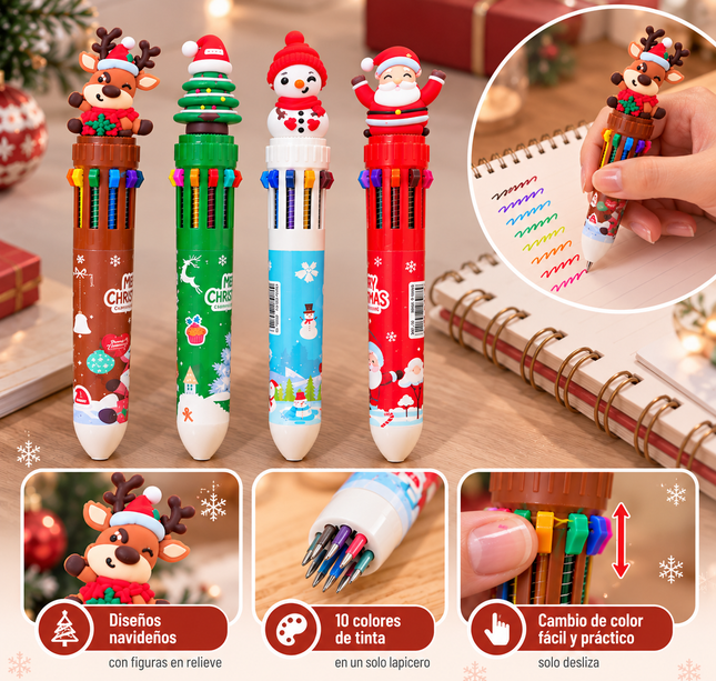 36 Lapiceros Multitintas Navidad con Figura 3D $10 c/u