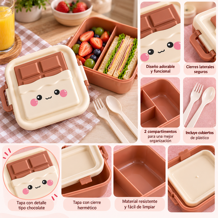 Lonchera Infantil "Chocolate" con Cuchara y Tenedor