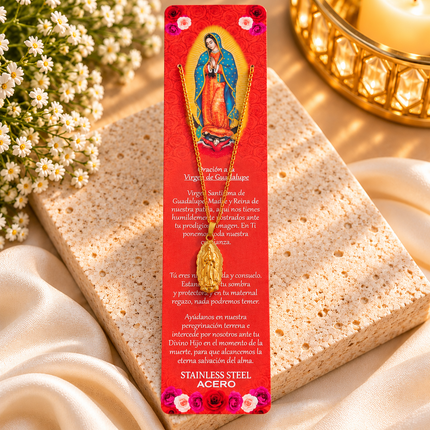 6 Collar de la Virgen de Guadalupe con Oración de Protección $21.6 c/u