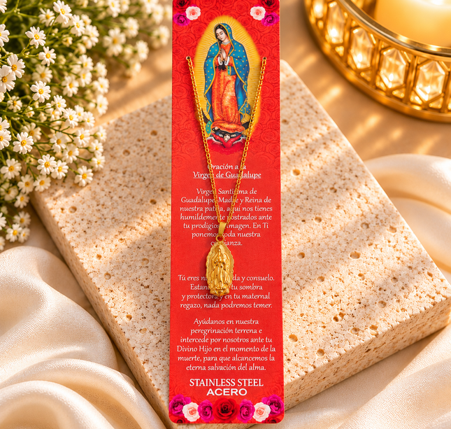 6 Collar de la Virgen de Guadalupe con Oración de Protección $21.6 c/u