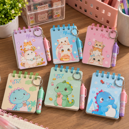 6 Libretitas Dinosaurios/Gatitos con Lapicero de Llavero $17.5 c/u
