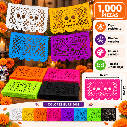 1000 piezas de Papel Picado para Decorar 1/4 de Hoja $0.52 c/u