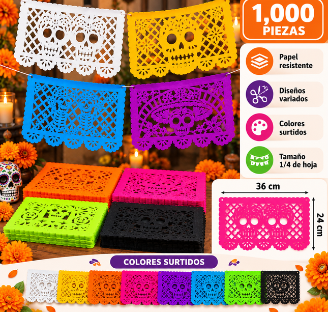 1000 piezas de Papel Picado para Decorar 1/4 de Hoja $0.52 c/u
