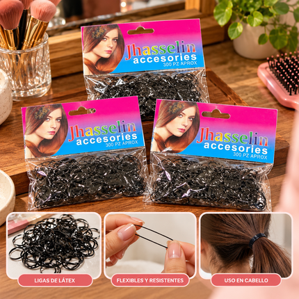 Exclusivo Tienda en linea 💥💎12 Bolsas con Ligaz Latex Negras para Cabello $2.5 c/u