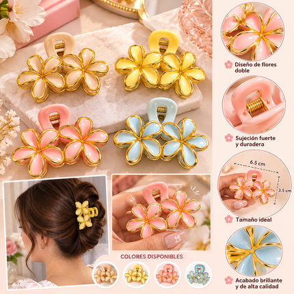 12 Pinzas para Cabello Flores Mágicas Orilla Dorada $7.5 c/u