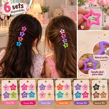 12 Sets de 4 Cuquitas Estrella para Cabello colores pastel $6 c/u