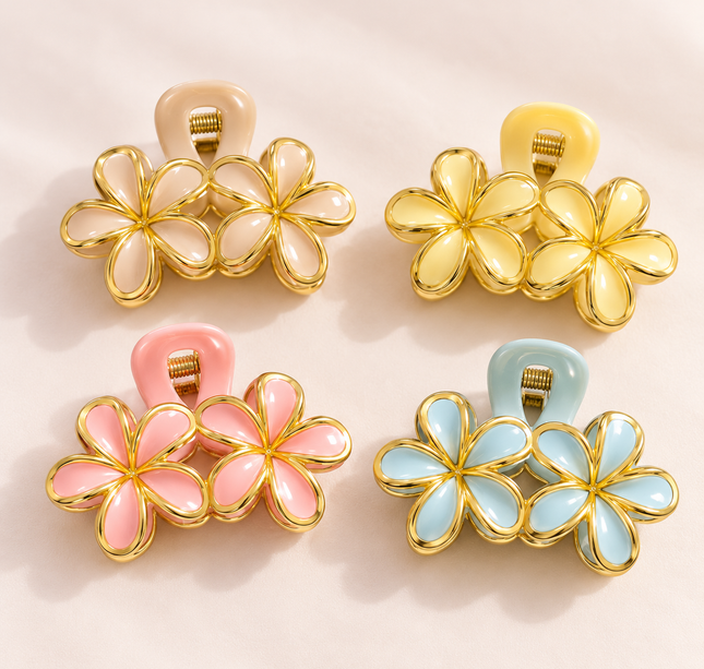 12 Pinzas para Cabello Flores Mágicas Orilla Dorada $7.5 c/u