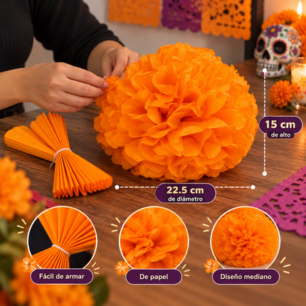 Flor de Papel para Altar y Decoración Mexicana – 22.5 cm Día de Muertos