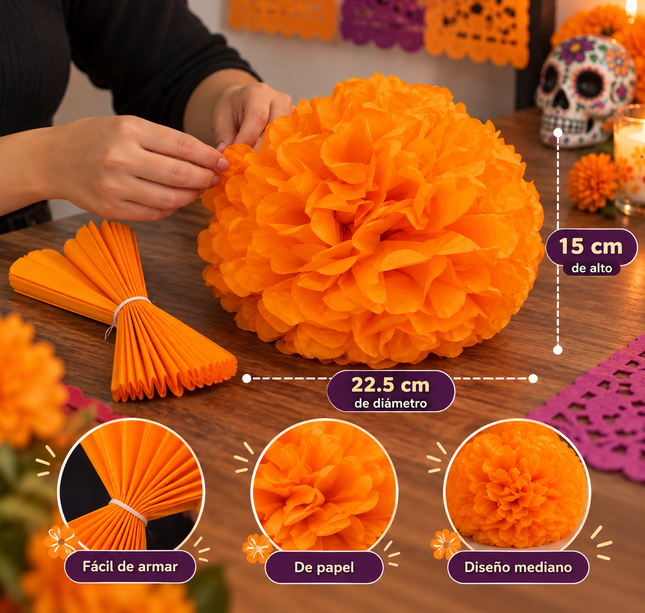 Flor de Papel para Altar y Decoración Mexicana – 22.5 cm Día de Muertos