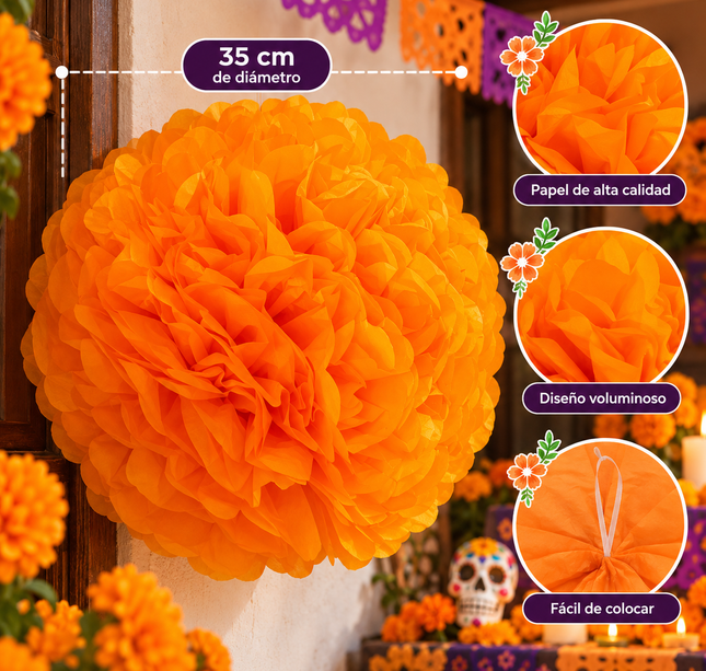Flor Decorativa Gigante para Día de Muertos 35cm de Diametro
